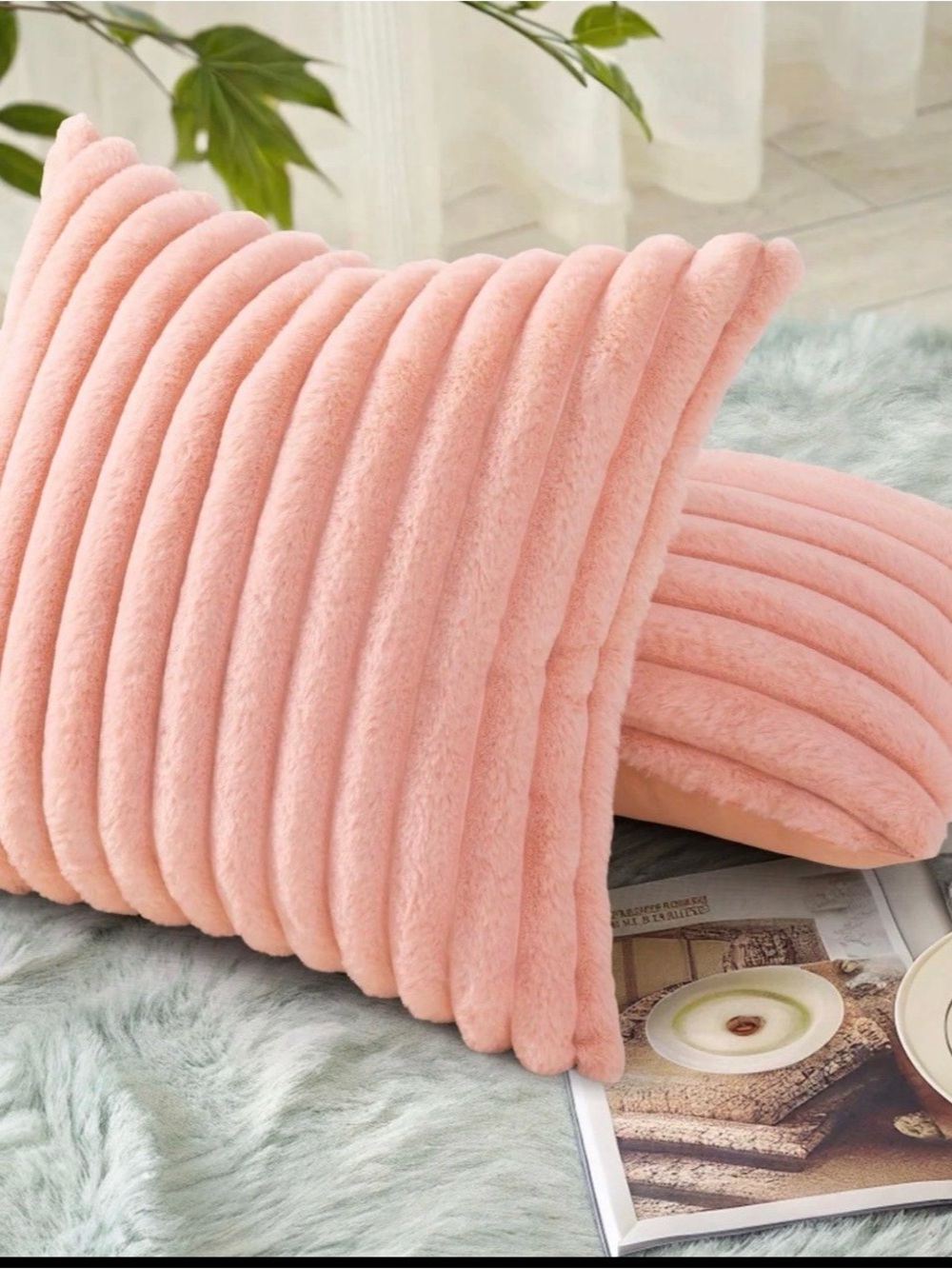 decorUhome Pack of 2 Faux Fur Plush Throw Pillow Covers - Picture 4 of 5
